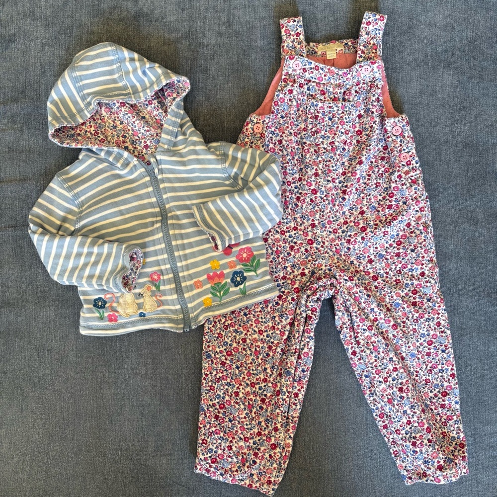 JoJo Maman Bébé Pink Floral Bouquet Classic Cord Dungarees